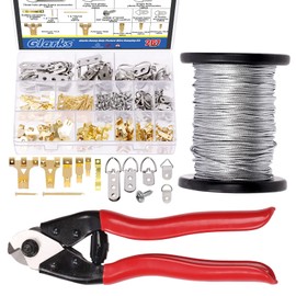 Glarks 267Pcs Heavy Duty Picture Wire Hanging Kit, 164Ft Braided Picture Wire and 8" Cable Cutter with Screws, Assorted Picture Hangers Set for Hanging Photo Frames Mirror Wall Art