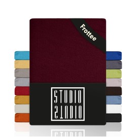 STUDIO Basic Terry Fitted Sheet 100 x 200 cm, Cotton Cuddly and Soft, Oeko-Tex 100, Brand Quality, Flat Sheet 100 x 200 cm for All Standard Mattresses up to 25 cm Height - Bordeaux