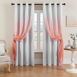 naturetalk Room Darkening Blackout Curtains with Gradient Sheer – 2 Pieces Drape Panels Set – Antique Silver Grommet Top – Blush – 52" W x 63" L (2 Panels)