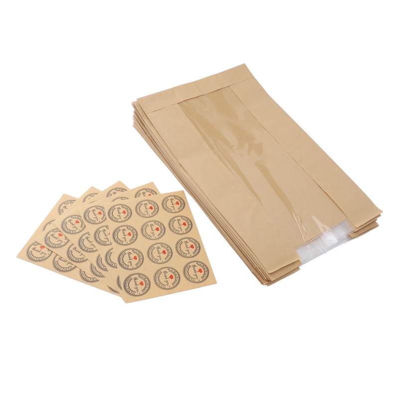 50PCS Bread Bag Kraft Paper Transparent Window Baked Food Packaging