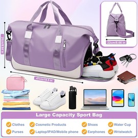 Tokeya Sports Bag 40L Travel Bag for Men and Women with Shoe Compartment Wet Compartment Large Fitness Bag Foldable Waterproof Swimming Bag Training Bag Duffel Bag Weekender Sports Fitness Gym Bag,