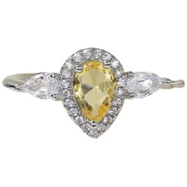 925 Sterling Silver CZ Sparkling Full Diamond Simple Yellow Waterdrop Pear Shaped Zircon Ring for Women Fashion Business Accessory Ring Eternity Engagement Wedding Ring Promise Ring 539 (8)