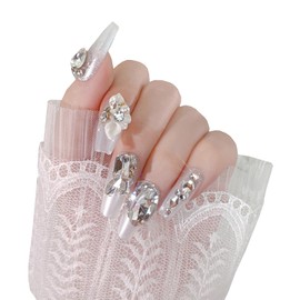 3D Press On Nails, False Nails 24pcs Three-Dimensional Coffin Stick On Nails Fake Nails With Glue Acrylic French Tip False Nails Tips Women Girls Nail Art Set (U24, One Size)