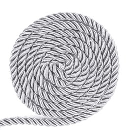 BEL AVENIR 6mm 16Yards Twisted Cord Rope Trim Craft Decorative Nylon Rope Handmade Cording for Sewing Crafts Upholstery Home Décor (Silver)