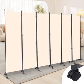 Room Divider 6 Panel Room Dividers/Wheels, Fabric Room Divider Panel for Office Room Partitions and Dividers, Portable Partition Wall Divider for Room Separation, Flexible Privacy Screen Indoor