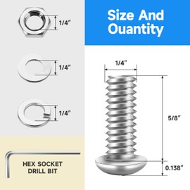 (20 Sets) 1/4 20 Stainless Steel Bolts, 1/4 x 5/8 Button Head Socket Cap Bolts Screws, Fully Threaded 1/4-20 Bolt, Assorted Screws Nuts and Bolts by Marysino
