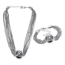 CQQNIU 1 Silver Bead Necklace And 1 Silver Bracelet, Geometric Necklace, Punk Style Jewelry, Clothing Accessories