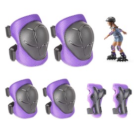 mizikuu Children's Knee Pads, 6-in-1 Skate Protector Set with Knee Pads, Elbow Pads, Wrist Guards, Children's Inline Pads Set, 3-8 Years Old, Toddlers for Skateboarding, Cycling, Purple