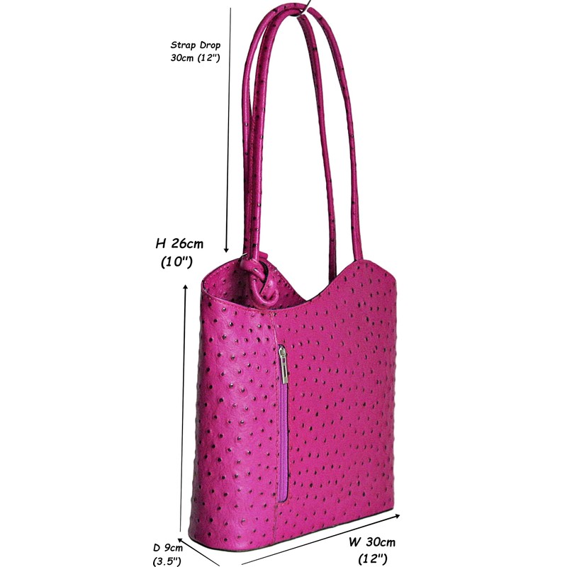 Handbag Bliss Womens Italian Leather Ostrich Print Convertible Shoulder Bag