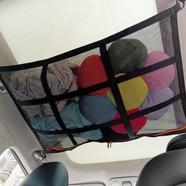 Car Ceiling Cargo Net Pocket Car Roof Storage Organizer Double-Layer Mesh Car Roof Storage Organizer 31 x 21 Inch Car Camping Storage Bag SUV Accessories for Tent Putting Quilt Toys Sundries (Black)