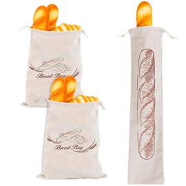 TYXHXTF 3 Pack Bread Bags, Plastic Lined Bread Storage Bags for Homemade Bread, Reusable, Breathable and Eco Friendly with Drawstring Closure(40 * 30cm*2+65 * 15cm*1)