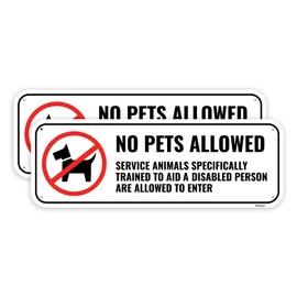 2PC No Pets Allowed Sign, 10 x 3.5 Inches - Aluminum - No Dogs Allowed Sign for Business - No Animals Service Support Dogs Only