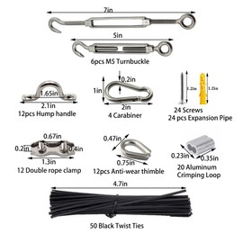 M5 Stainless Steel 304 Turnbuckle Wire Tensioner Kit with 328FT Vinyl Coated Steel Wire Cable Rope 1/16"Steel Cable for Garden Wire,String Light Hanging,Tension Wire Kit