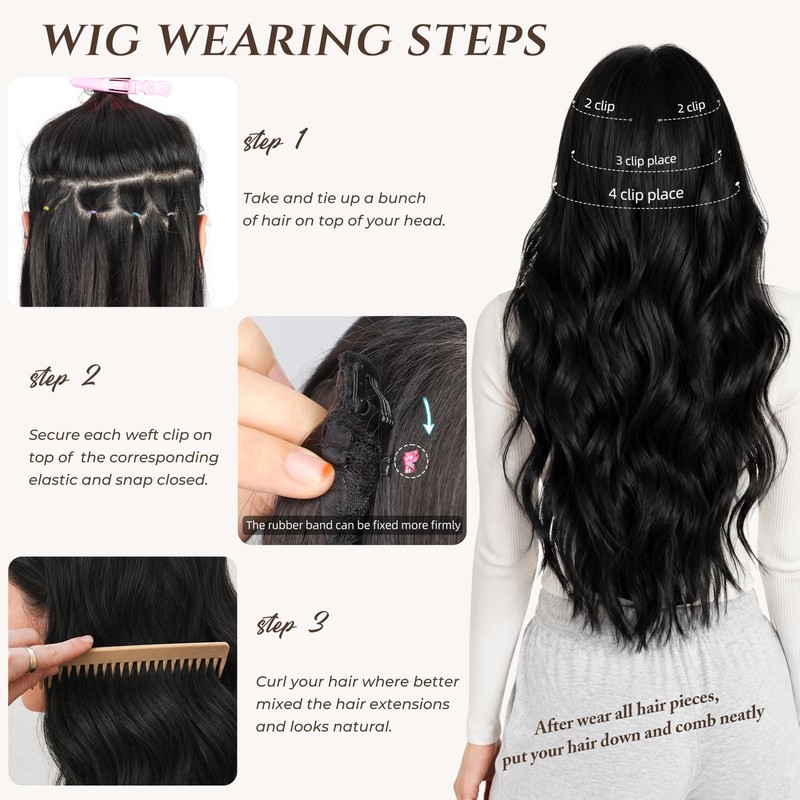 20 Inch Clip in Hair Extensions,Long Wavy Synthetic Hair for