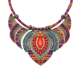 XVICO Bohemian Necklace, Festival Costume, Ethnic Fashion Jewellery for Women, Chunky Pendant, Vintage Statement Necklace for Summer, Beach, Boho Choker, Colourful