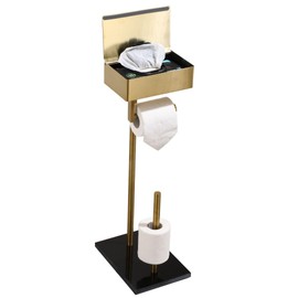 Day Moon Gold Toilet Paper Holder Free Standing Toilet Paper Holder with Storage - Toilet Paper Stand and Tissue Holder for Bathroom - Toilet Paper Holder with Shelf and Wipe Holder