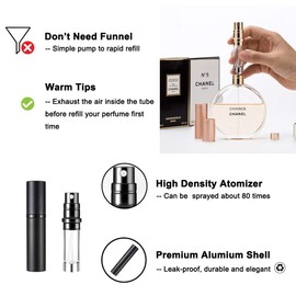 YEEJOK Travel Essentials for Women Men, Travel Perfume Bottles Refillable, Perfume Atomizer Spray Container, Mini Portable Easy Pump Refilled 5ml Bottle for Flying,Purse,Travel,Vaction Essentials