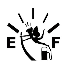 2 Fuel Tank Cap Decals, 12x12cm Vinyl Stickers, Gas Gauge Fairy Design Running On Airplane Funny Car Sticker for Cars and Motorcycles | #AZ57 (Black)