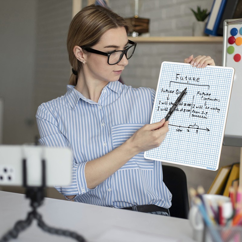 SCRIBBLEDO Dry Erase Graph Whiteboard 9" x 12" Double Sided
