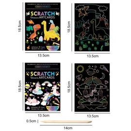 Georgie Porgy Scratch Picture Set DIY Craft Sets for Children Magic Scratch Paper Notebook Easter Christmas Birthday Gift for Boys Girls (Dinosaur Unicorn)