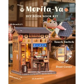 CUTEBEE Book Nook Kit - DIY Dollhouse Houses, Miniature House DIY Building for Adults with LED Lighting, 3D Puzzle & Bookend | Creative Set for Bookshelf Decoration | Gift (Morita-Ya)