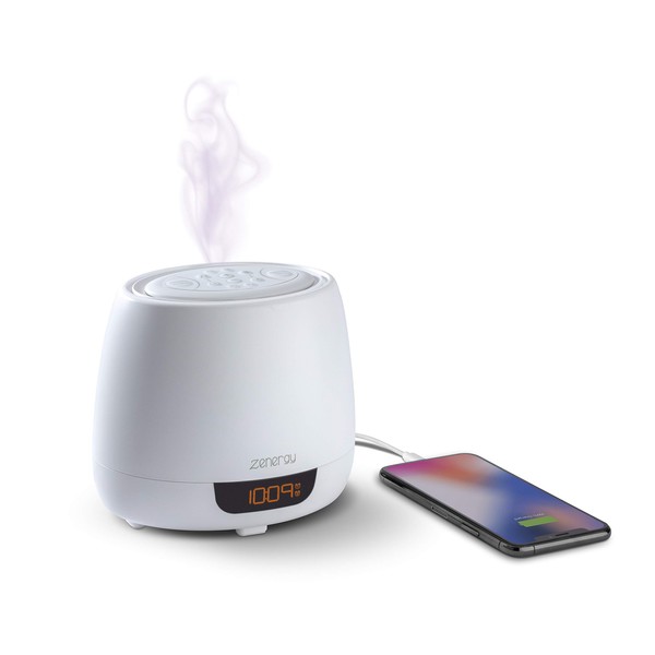 iHome Zenergy Aroma Dream Aromatherapy Diffuser Alarm Clock with Sound Therapy, 12 Soothing Sounds and White Noise, Aroma Sound Timers, Anti-Anxiety and Stress Relief