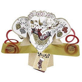 Ho! Ho! Ho! Santa / Sleigh - Petite Open Christmas Pop Up Card - XPOPM033