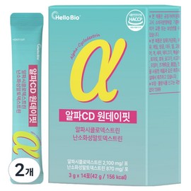 Hello Bio Alpha CD One Day Fit Alpha Cyclodextrin Indigestible Maltodextrin, 42g, 2 Pieces / 헬로바이오 알파CD 원데이핏 알파시클로덱스트린 난소화성 말토덱스트린, 42g, 2개