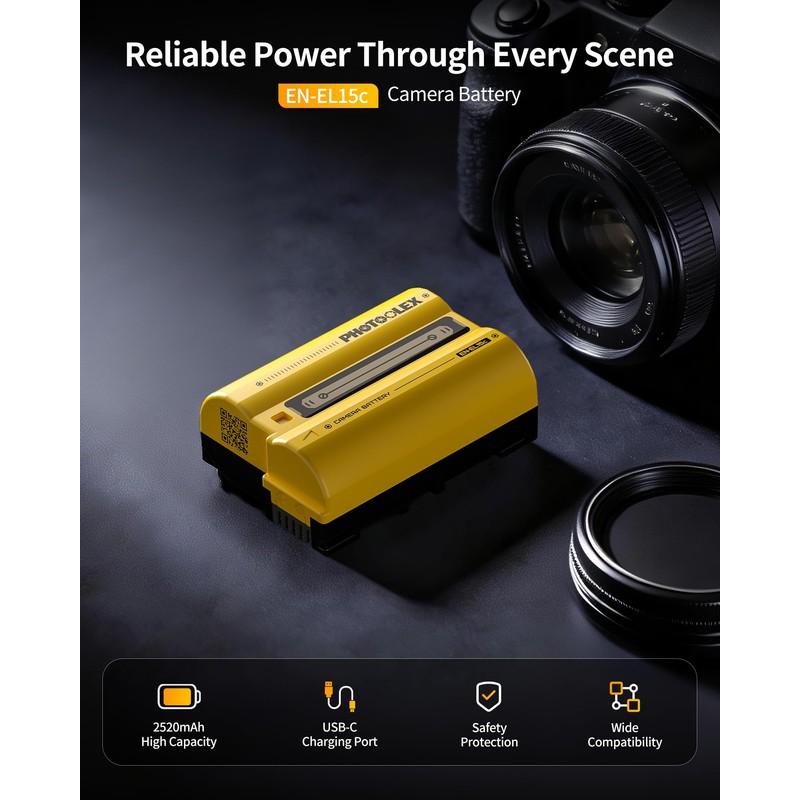 PHOTOOLEX 1-Pack 2520mAh EN-EL15C Camera Battery