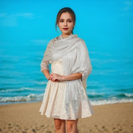 Sparkling Metallic Women Shawls and Wraps for Evening Party Dresses Wedding Party Like Silk Scarf White