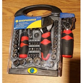 Performance Tool Shopworks 45 Piece Stubby  Black/Red Alloy Steel Ratchet SAE&METRIC