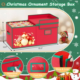 FUHSY Christmas Ornament Storage Box 96-3" Slots Adjustable Dividers Ornament Storage Container Ornament Organizer with Trays Stackable Christmas Storage Bins with Lids Holiday Ornament Boxes