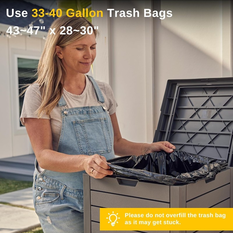 EAST OAK 38 Gallon Outdoor Trash Can, Waterproof Resin Garbage
