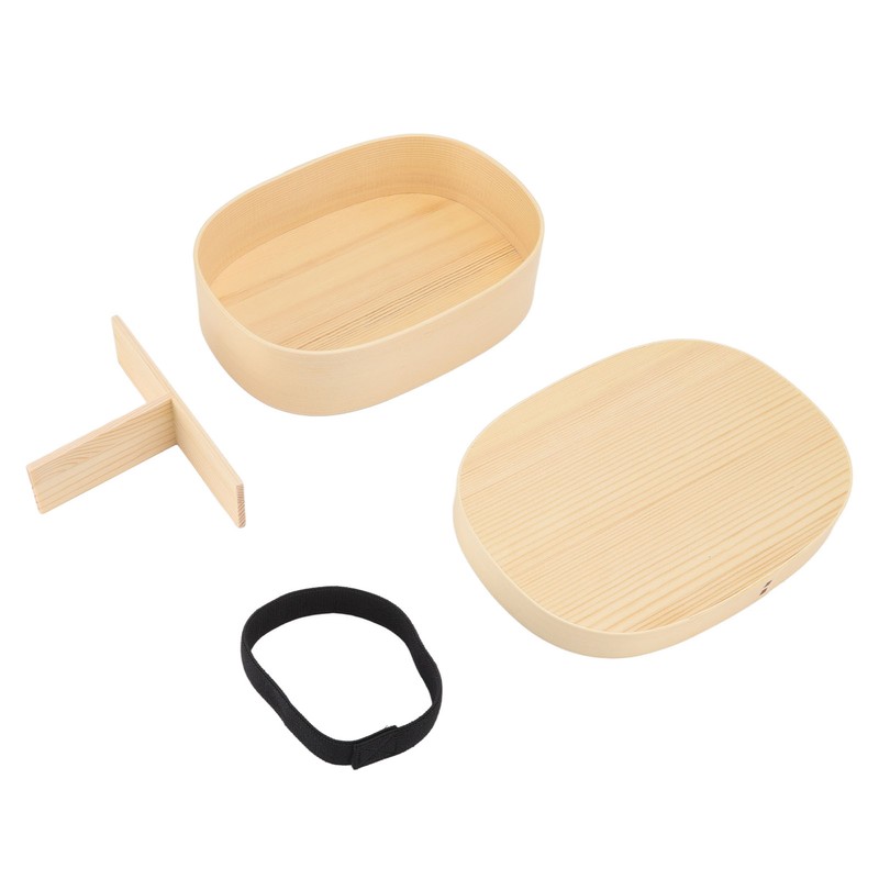 Bento Box Portable Japanese Style Wooden Large Single Layer Removable