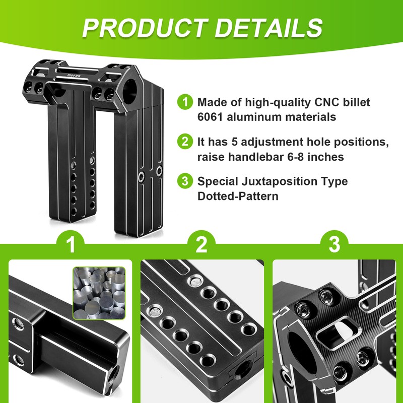 MOFUN Adjustable 6" 8" Handlebar Riser 1.5" Pullback For Harley