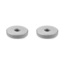 Ganter Normelemente Flat knurled nuts, knurled nuts (low shape), DIN 467-M10-NI, pack of 2, stainless steel, matt blasted, thread: M10
