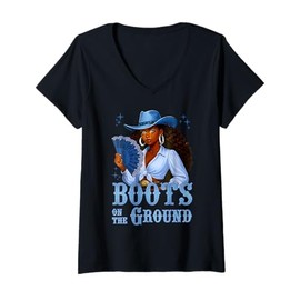 Womens Boots On The Ground Western Cowgirl Rodeo Country Outfits V-Neck T-Shirt