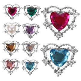 minkissy Pcs Heart Shape Nail Art Charms DIY Accessories Manicure Heart Patches Multicolored Nail Decorations Random