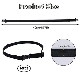 Pack of 16 Bow Tie Elastic Bands, 40 x 1.1 cm Adjustable Bow Tie Elastic Bow Belt, Bow Tie Extension Bands with Plastic Buckle, Bow Tie Straps Stretchy for Ties, JK (Black), black