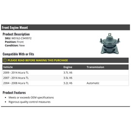 Front Engine Mount - Compatible with 2004-2014 Acura TL
