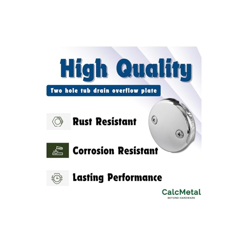 Dual Hole Bathtub Drain Overflow Plate with Two Matching Screws,