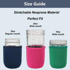 Xumbtvs 16oz Mason Jar Sleeve, 4 Pcs Insulated Cozy Neoprene Canning Cover fits 16oz and 24oz Wide Mouth Mason jars(Colorful)