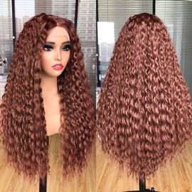 Lizzy Curly Lace Front Wigs for Black Women Kinky Curly Afro Wigs Pre Plucked with Baby Hair Long Curly Synthetic Glueless Lace Frontal Wigs 26inch (Brown)