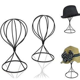 Mydio 2 Pieces Modern Metal Hat Stands Durable Stable Metal Hat Cap Rack Wigs Holder, Metal (black)