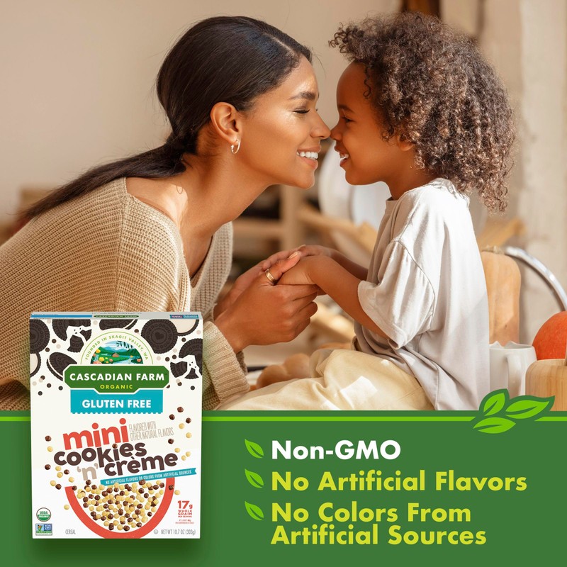 Cascadian Farm Organic Mini Cookies 'n' Crème, Gluten Free Cereal,