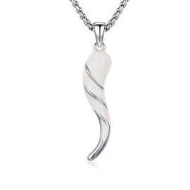 925 Sterling Silver Italian Horn Necklace for Men Women White Lucky Amulet Cornicello Pendant