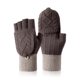 Fingerless Gloves for Women - Ladies Winter Warm Thermal Mitten Soft Knitted Convertible Flip Top Gloves for Women UK