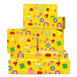 Gelbes Geschenkpapier – Geschenkpapier Mädchen – 6 Bögen Geschenkpapier – lustige Kritzeleien – für Geburtstag, Jahrestag, Brautparty – recycelbar – von Central 23