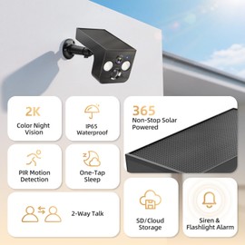 PM POPMAKE Solar Security Cameras Wireless Outdoor 2K Battery Powered AI Motion Detection 2-Way Talk Color Night Vision WiFi Waterproof SD/Cloud Storage Non-Stop Solar Panel Camera Outdoor Wireless