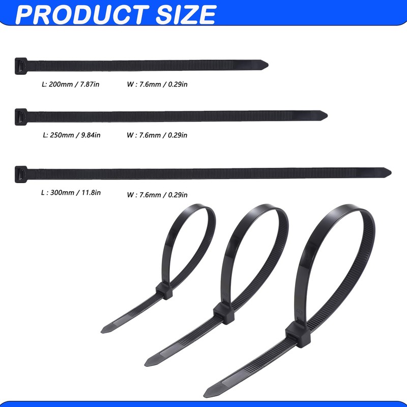 Cable Ties Black Pack of 100 Premium Nylon Cable Ties